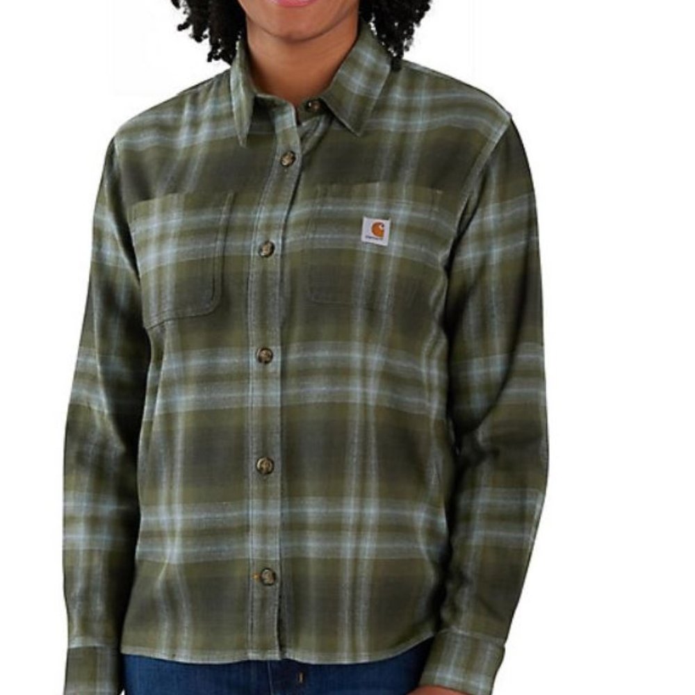 Basil Carhartt Women's Rugged Flex Loose Fit Midweight Flannel Plaid Shirt